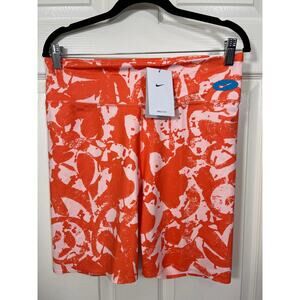 New Nike Women's Bike Shorts Orange Small One Luxe Icon Clash Mid Rise Training